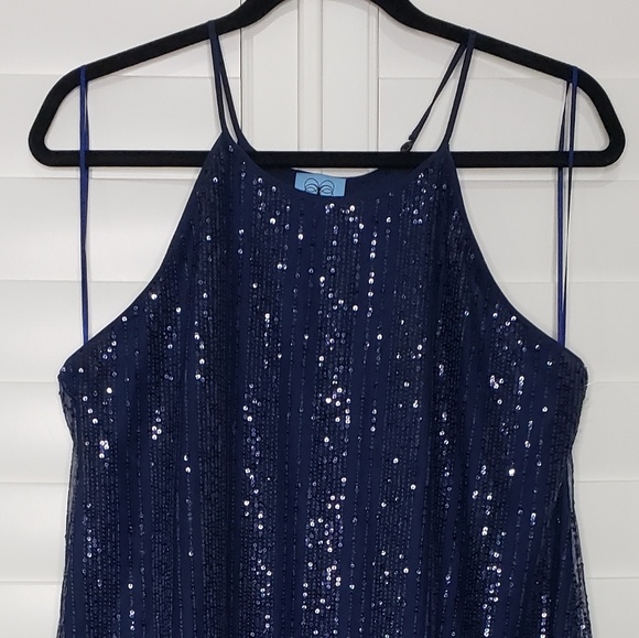 💙CECE💙Sleeveless Ruffle Squin Shift Dress - Picture 5 of 7